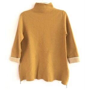 Tahari | Side Zip Funnel High Neck Sweater Size M Medium Yellow Pullover Top